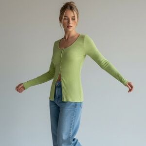 Lush Half Button Ribbed Cardigan Top Medium Best